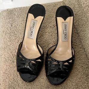 Jimmy Choo Black Patent Heel / Mule / Slide 38